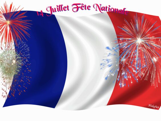 Drapeau français avec feu d'artifice pour le 14 juillet